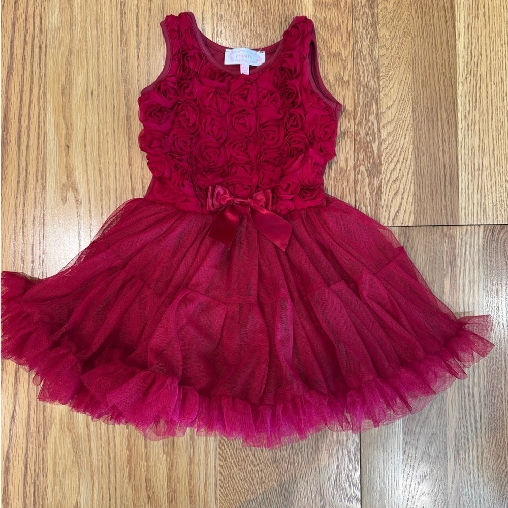 Popatu Burgundy Red Floral Rose Top Kids Dress Size XS 2-3 Valentines Day Dress